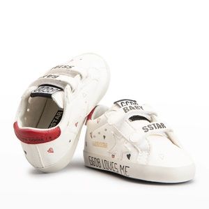 Golden Goose Girl's Hand-Painted Hearts Leather Soft sole Sneakers, Baby EU17